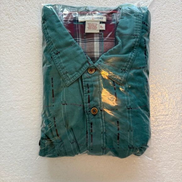Carbon2Cobalt Mens Shirt XL Teal Blue Button Up Long Sleeve Cotton Light Flannel - Picture 10 of 10